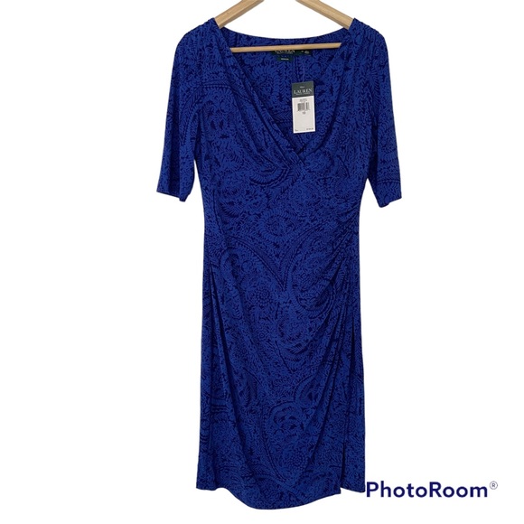 Ralph Lauren Dresses & Skirts - RALPH LAUREN BLUE PAISLEY WRAP STYLE DRESS WITH SIDE RUCHING, NWT, SIZE 10